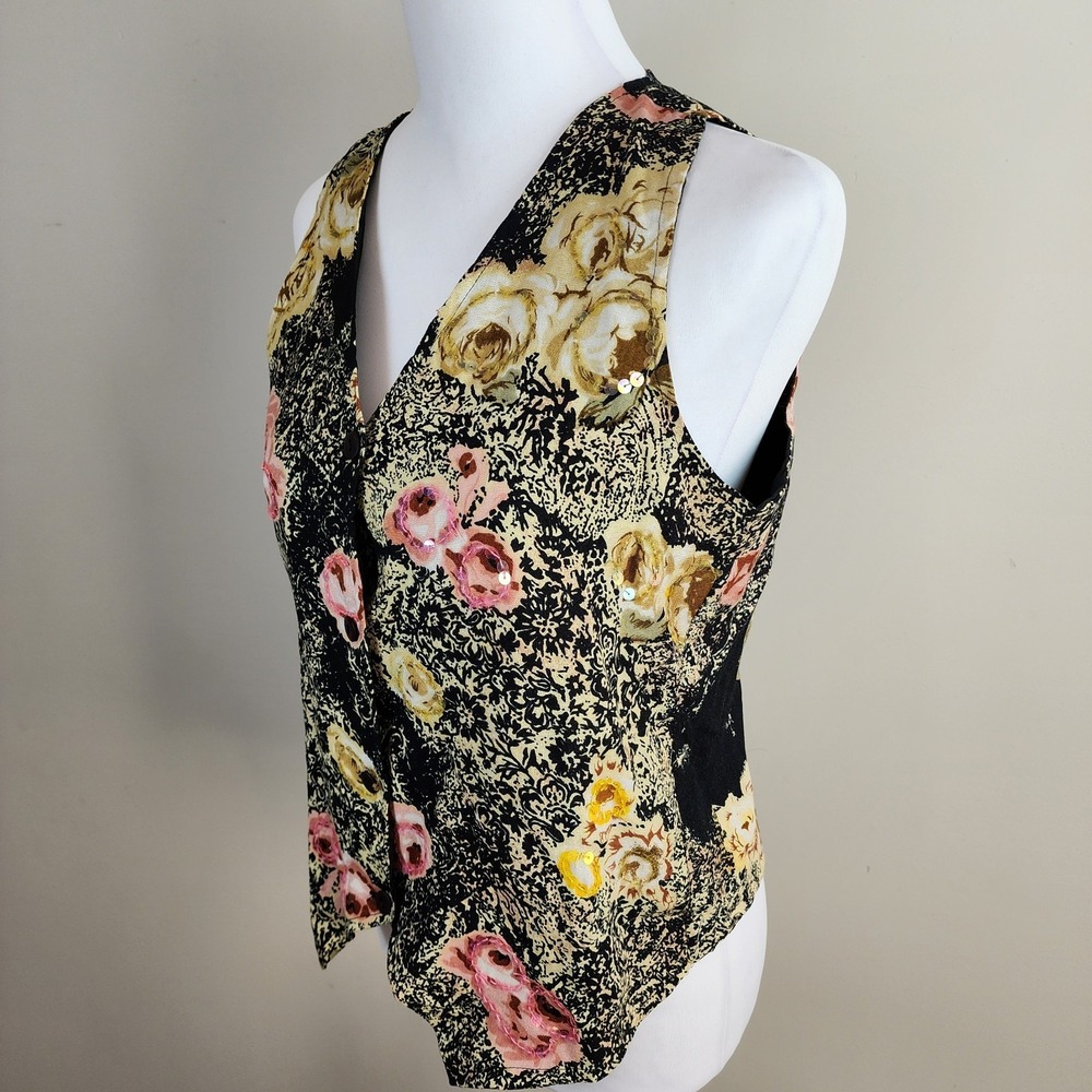 Vintage Floral Vest Womens Small Western Cottagecore Country Roses 90s Grannie - Picture 6 of 13